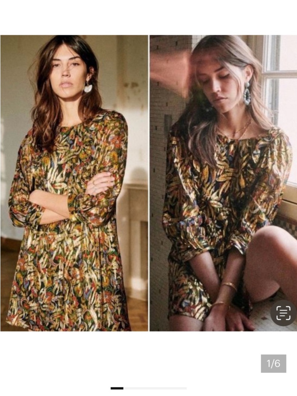 Sezane Marcella golden silk shift dress size 36 (US 4)